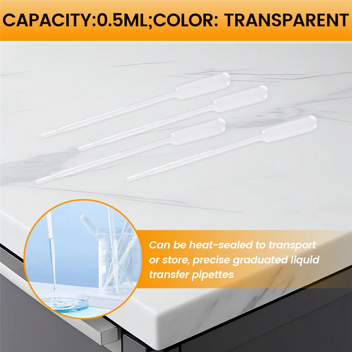 ปิเปตที่สําเร็จการศึกษา 100 ชิ้นหยดเอทิลีน (0.5 มล.)