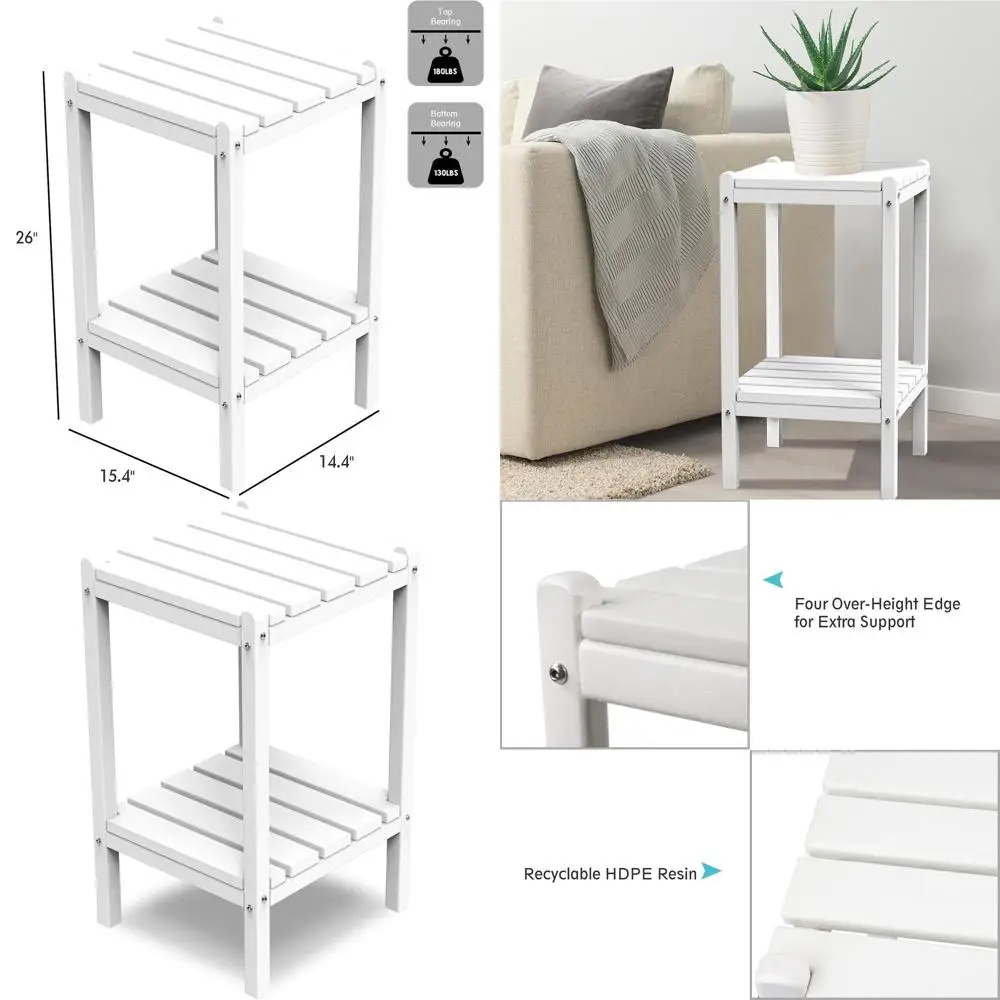 

White Outdoor Side Table for Patio, Garden, Porch, and Pool, Suitable for Indoor Use