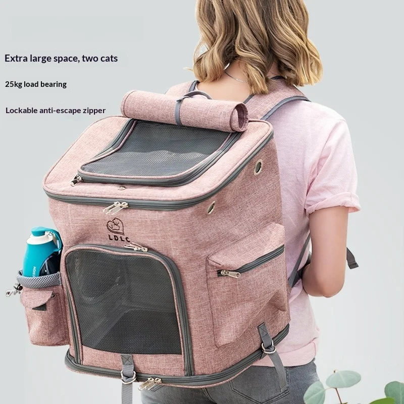 Mochila transportadora plegable grande para gatos con doble correa