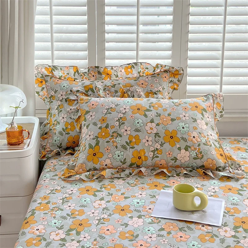 Bonenjoy 2pcs Pillowcase 100% Cotton Pillow Cover Floral Style Pillowslip Ruffles Cushion Cover Pillow Case fundas de almohada