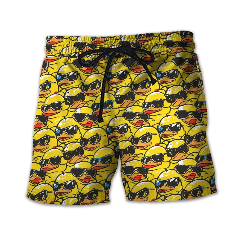 

Funny Yellow Duck Graphic Beach Shorts For Men Fashion Summer Vacation 3D Printed Kids Short Pants Casual Loose Swim Trunks