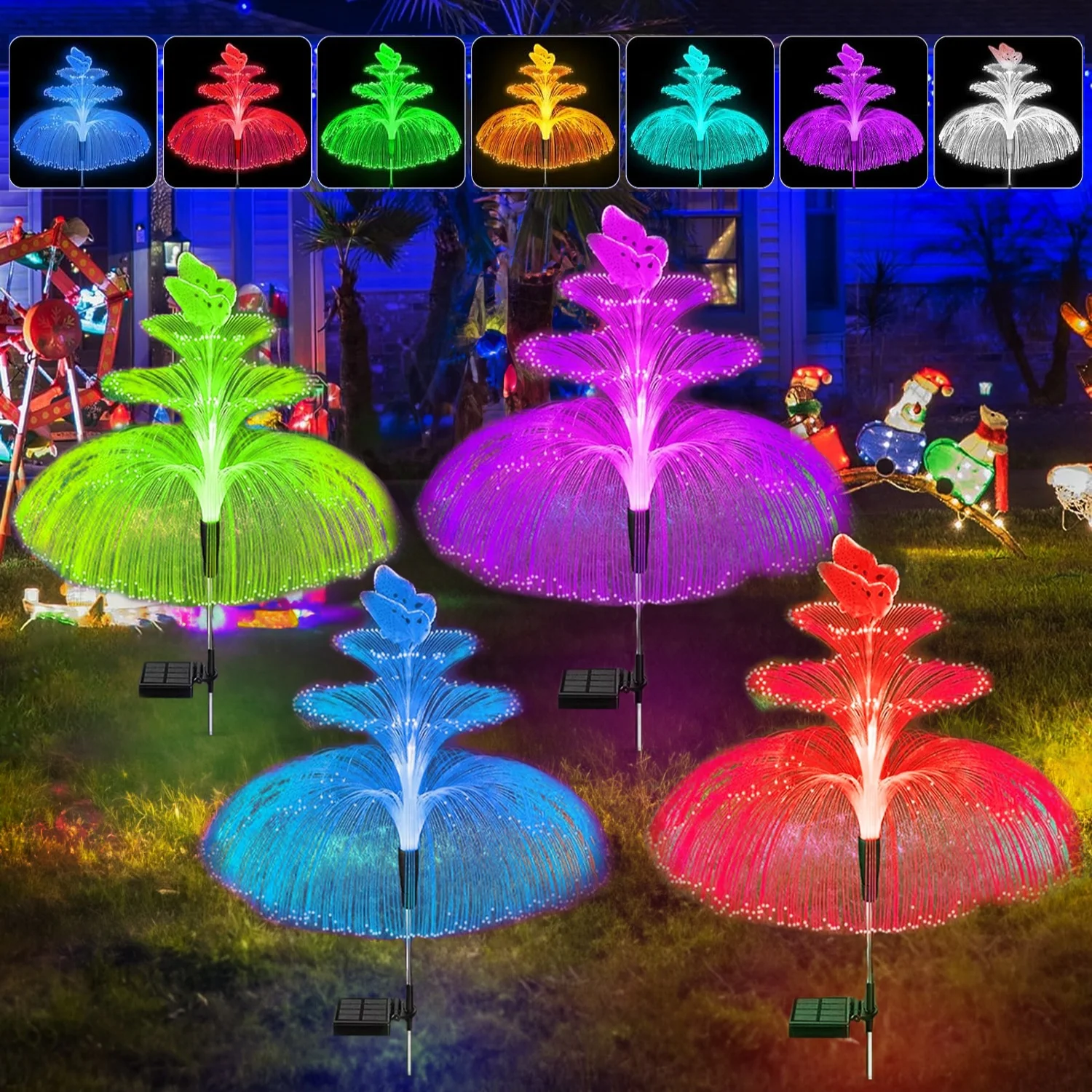 4/6 Pack Solar 3 Tier Butterfly Flower Lights Latest 7 Color Changing Butterfly For Christmas Pool Patio Garden Decoration