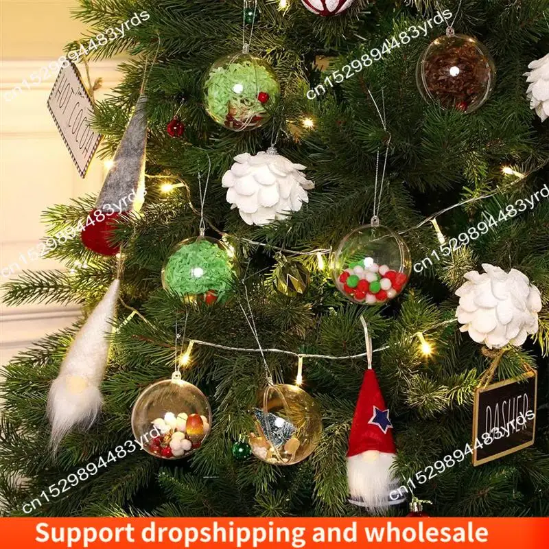 AA86 20 Pcs Christmas Fillable Ornaments Ball Clear Plastic Ornaments DIY Craft Transparent Ball For Christmas Party 3.15Inch