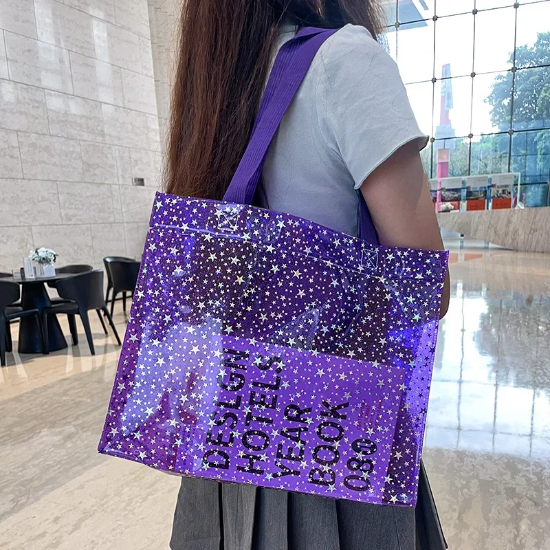 Clear PVC Transparent Tote Bag For Student Star Large Capacity with Handles Portable Stationery Storage Bag Shopping Handbag