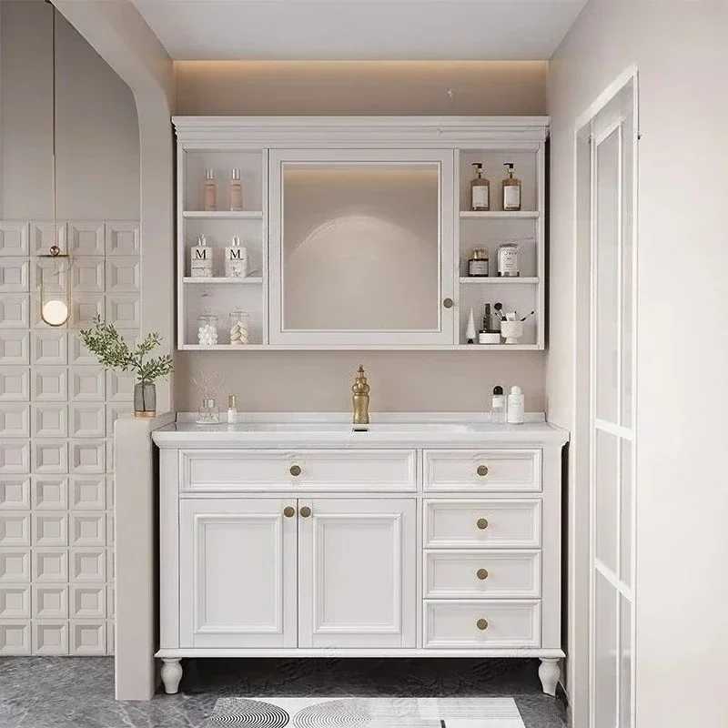 American oak bathroom cabinet combination integrated ceramic basin bathroom solid wood washstand floor-to-ceiling high-end