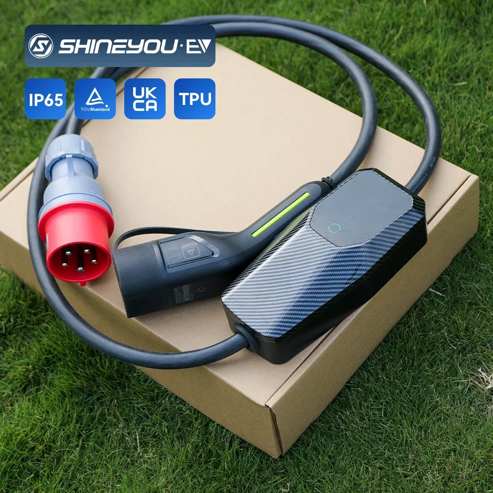 High Quality Type 2 Max 32a 22kw Lcd Screen Iec 62196 3phase Current Adjustable Charging Portable Ev Wall Charging