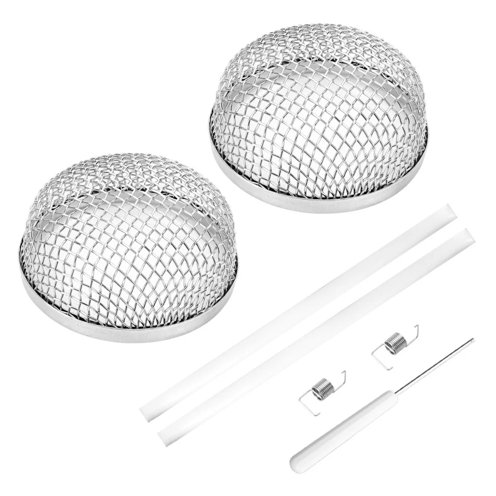 2 Pieces RV Furnace Vent Covers Stainless Steel Mesh Screens with Installation Tool and Silicone Strips for Easy Setup