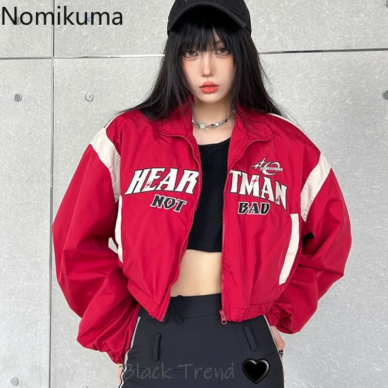 Streetwear Women's Jackets Crop Tops Turndown Collar High Waist Letter Outwear 2025 Ropa Mujer Casua Zipper Fashion Y2k Coats