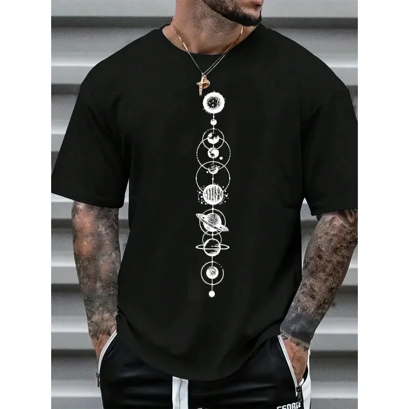Space Planet Print T-Shirt Mens Womens Pure Cotton Short Sleeve Casual Streetwear Trendy Sport Loose Summer Graphic Tee Top