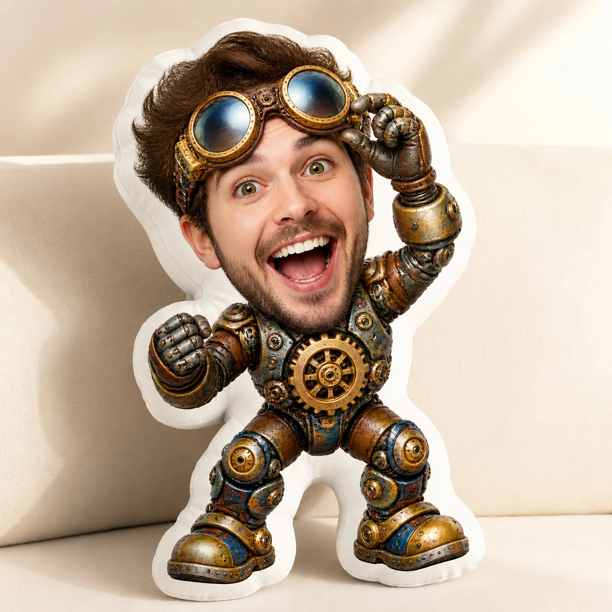 1pc Custom Double-Sided Printed Novelty Character-Shaped Pillow, Funny Steampunk-Inspired Design, Decorative Cushion for Sofa, B
