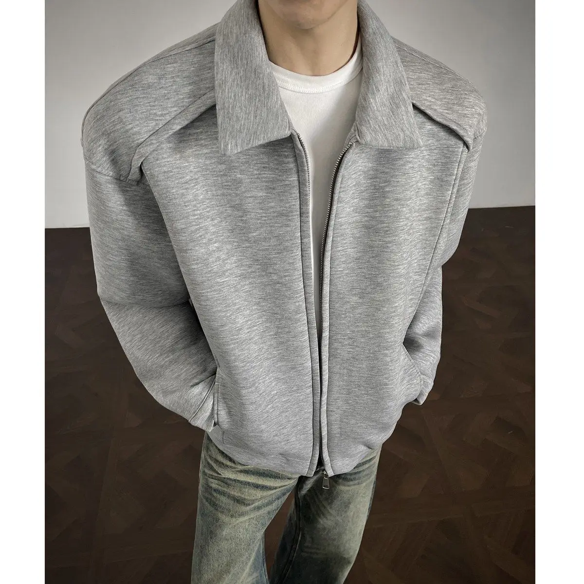 

Wool Blend Jacket Man Korean Mens Functional Herringbone Casual Workplace Business Formal Single-Breasted Element Middle-Aged Bf