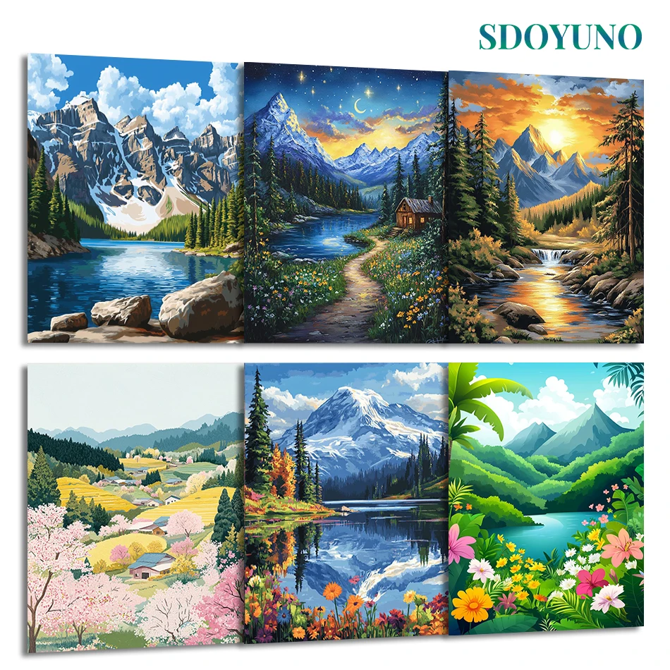 2026 Painting By Acrylic Number Mountain lake scenery Coloring For Adults Arts Crafts Artwork Acrylic Paints Kits Home Decor