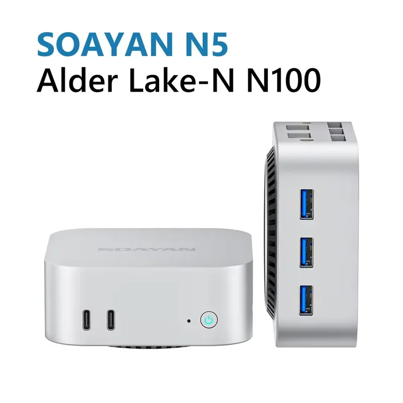 BOLRZO N5 Mini Computer N100 Quad Core 12GB LPDDR5 DP 4K Dual LAN Dual Type-C Support Win11 Pro Linux Small Desktop