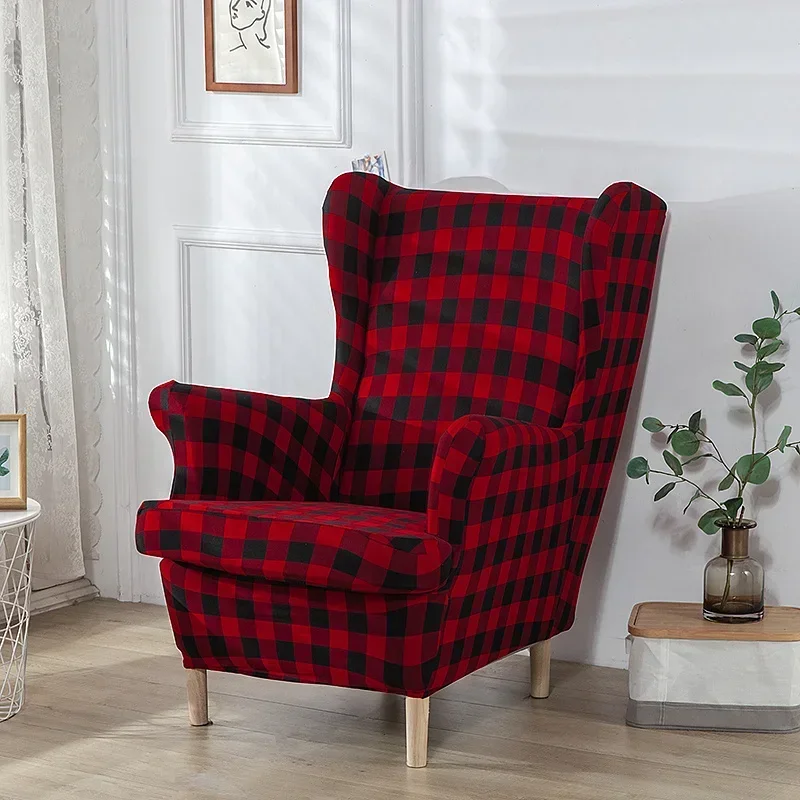 Geometric Print Wing Chair Cover Stretch Spandex Armchair Covers Elastic Relax Non Slip Sofa Slipcovers with Seat Cushion Covers