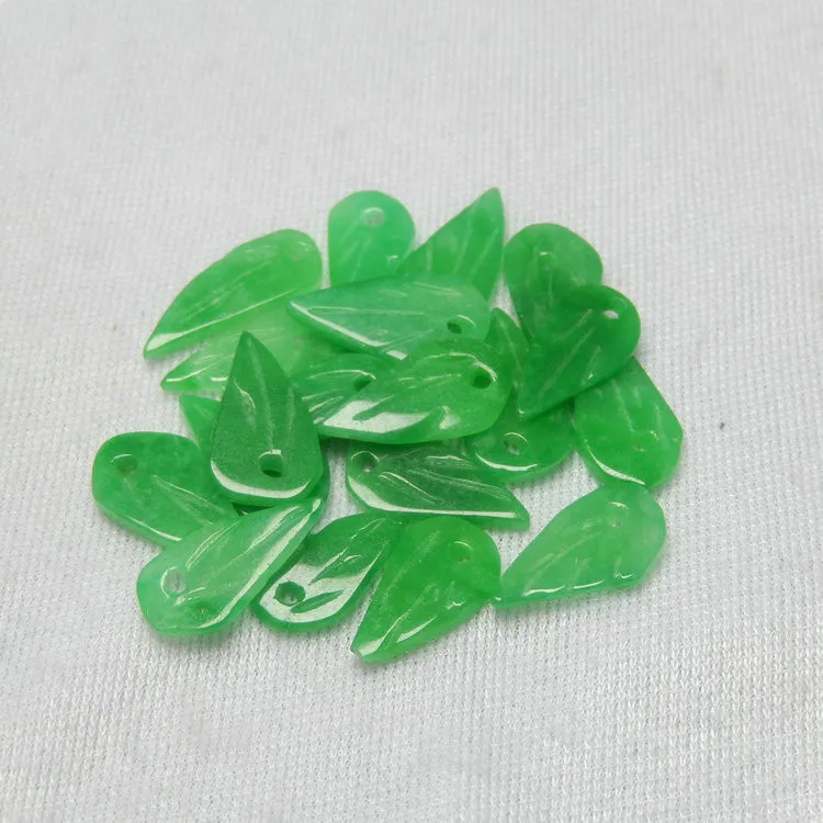 Natural jadeite hand-carved leaves DIY100% real green jade accessories bracelets necklace fitting jade gift real jade bangle