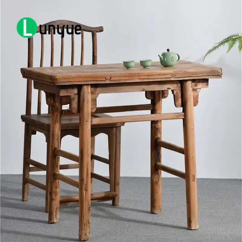 Antique Recycled Wood Dining Table Rustic Farmhouse Style Solid Wood Furniture for Living Room Kitchen Durable Eco Friendly