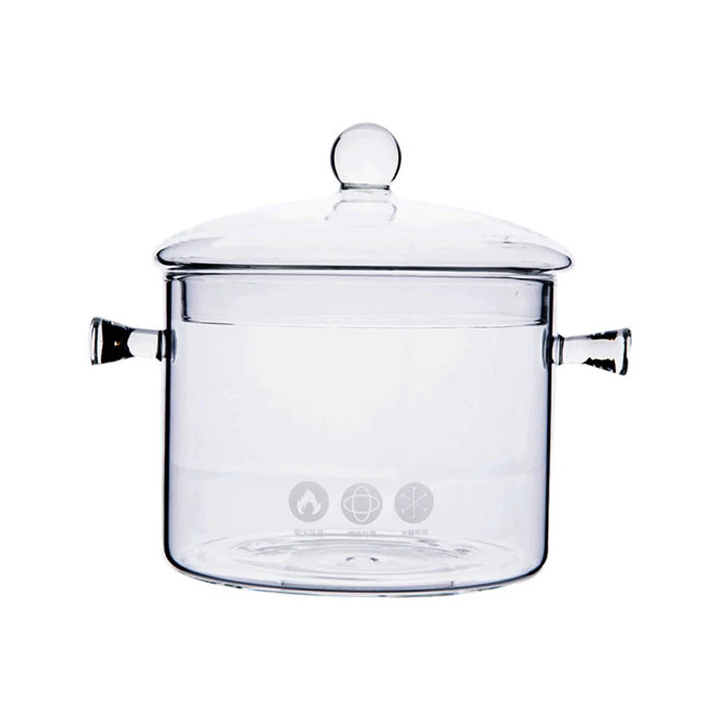 

Ergonomic Design Glass Cooking Pot 1L Heat Resistant Transparent Lid for Soups Sauces Instant Noodles Home Kitchen