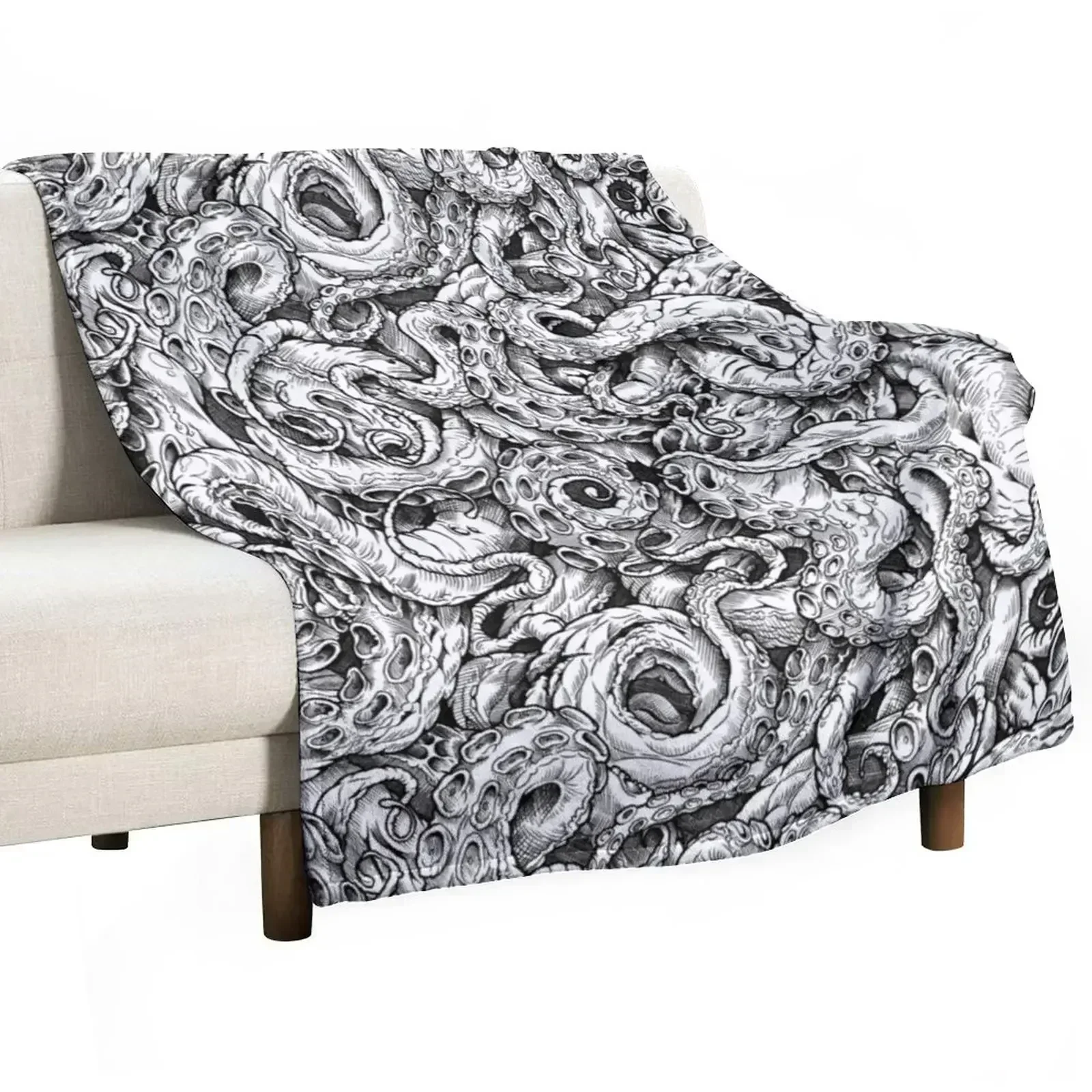 Tentacles of Cthulhu (B / W) Throw Blanket All Season Soft Lightweight Blanket for Home