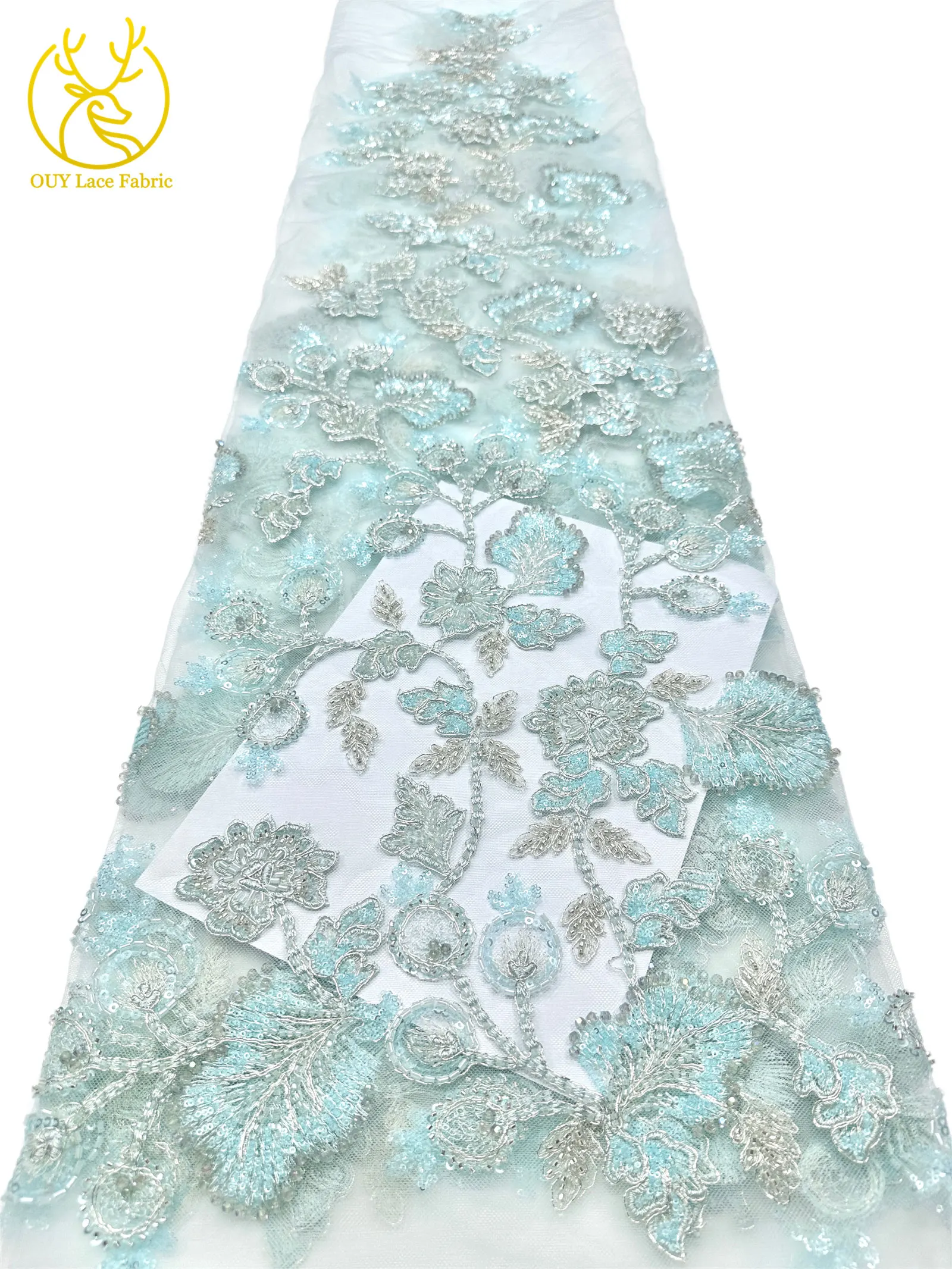 Neuester Stil Schweizer handgefertigter DIY-Stickerei-Blumenspitzenstoff, hochwertiger afrikanischer Perlen-Spitzenstoff für Hochzeitskleid-Design – Detail 10