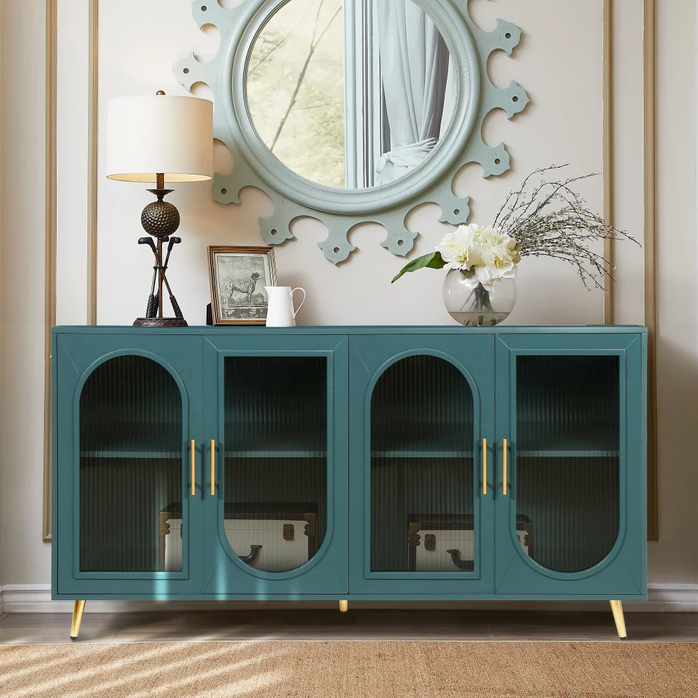 Wooden TV Cabinet with Locker Adjustable Shelving Media Console for Living Room and Bedroom
