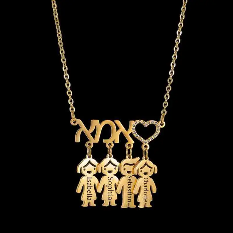 

Personalized Engraved Baby Girl Names Custom Hebrew Mom Necklace For Women Stainless Steel Jewelry Family Christmas Gifts