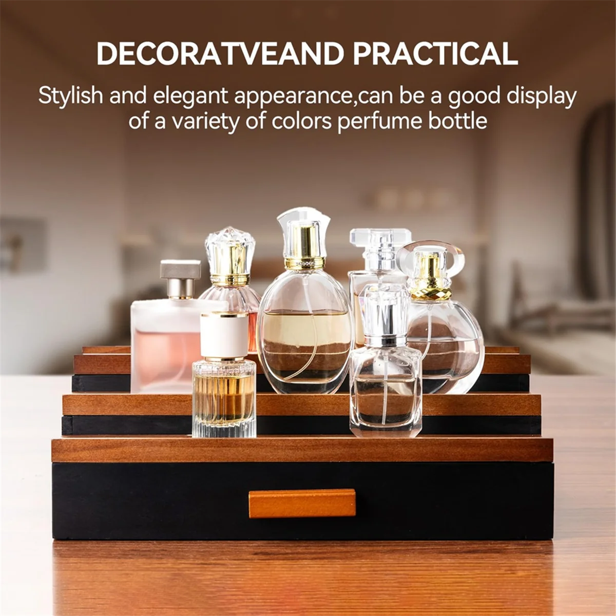 ABLK Wooden Cologne Display Stand Organizer for Men,3 Tier Cologne Display with Drawer Storage, Perfume Display Rack