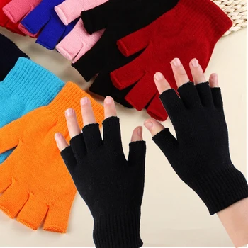 Herbst Winter Gestrickte Finger Handschuhe Frauen Männer Half Finger Finger Handschuhe Super Warme Outdoor Mittens Solide Farbe Guantes