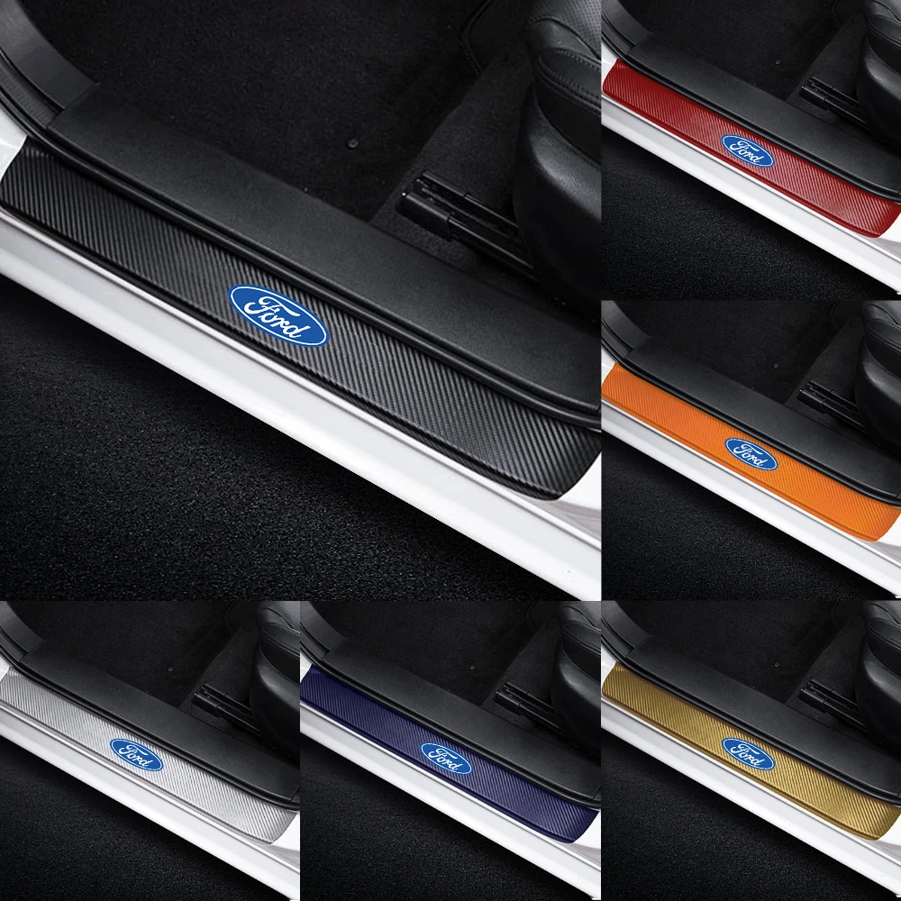 4Pcs Car Door Sill Carbon Fiber Badge Protector Stickers Decoration For Ford Ranger Focus Kuga Mustang MAX Transit Mondeo mk7 8