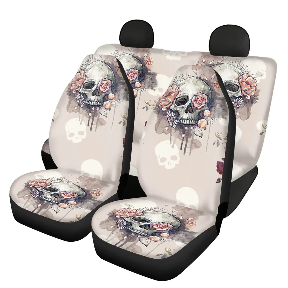 INSTANTARTS Skull 3D Design Universal Fit Car Seat Covers Stretchy Front and Rear Protector Auto Interior Accessories Stretchy