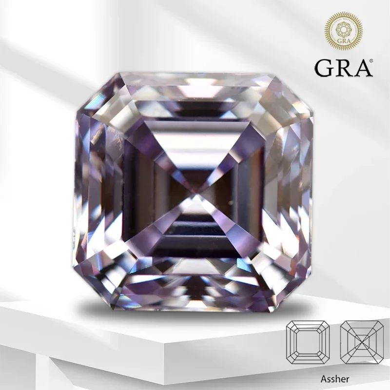 

Moissanite Stone Light Purple Asscher Cut With GRA Certificate Pass Diamond Tester For Gemstone Charms Jewelry Making Materials