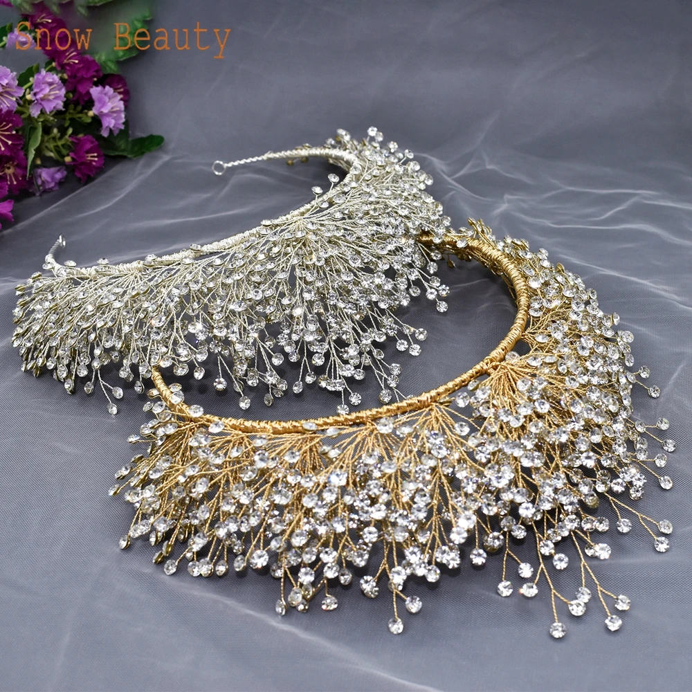 A341 Luxury Wedding Crown strass copricapo da sposa accessori per capelli da sposa fatti a mano diademi per feste e gioielli per capelli da donna con corona