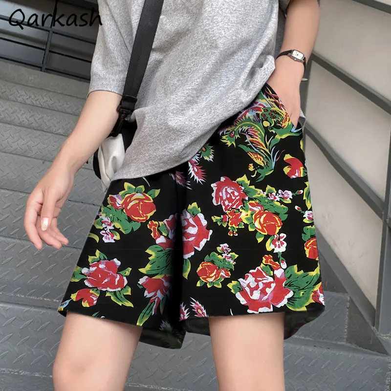 

Shorts Women S-3XL Floral Retro Style Prevalent High Street Harajuku Chic Female Korean Version Elastic Waist Baggy Unsiex Ins