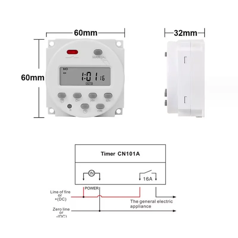 CN101A Timer Switch AC/DC 12V 24V 110V 120V 220V 230V 240V Digital LCD Power Week Mini Programmable Time Switch Relay 8A to 16A