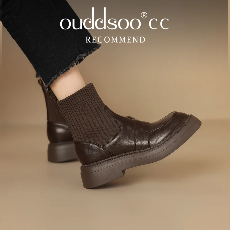 

Вязаные лоскутные кожаные короткие сапоги Ods на массивном каблуке, ботинки «Челси» с эластичными носками, модные повседневные повседневные осенне-зимние модные 42