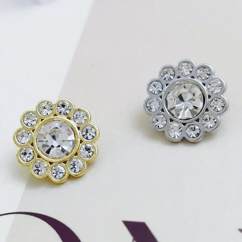 Volle Strass-Metall-Blumen-Ösenknöpfe, runde Knöpfe für Hemden/Blusen, Nähzubehör, Zubehör, 10 Stück, 14 mm – Detail 1