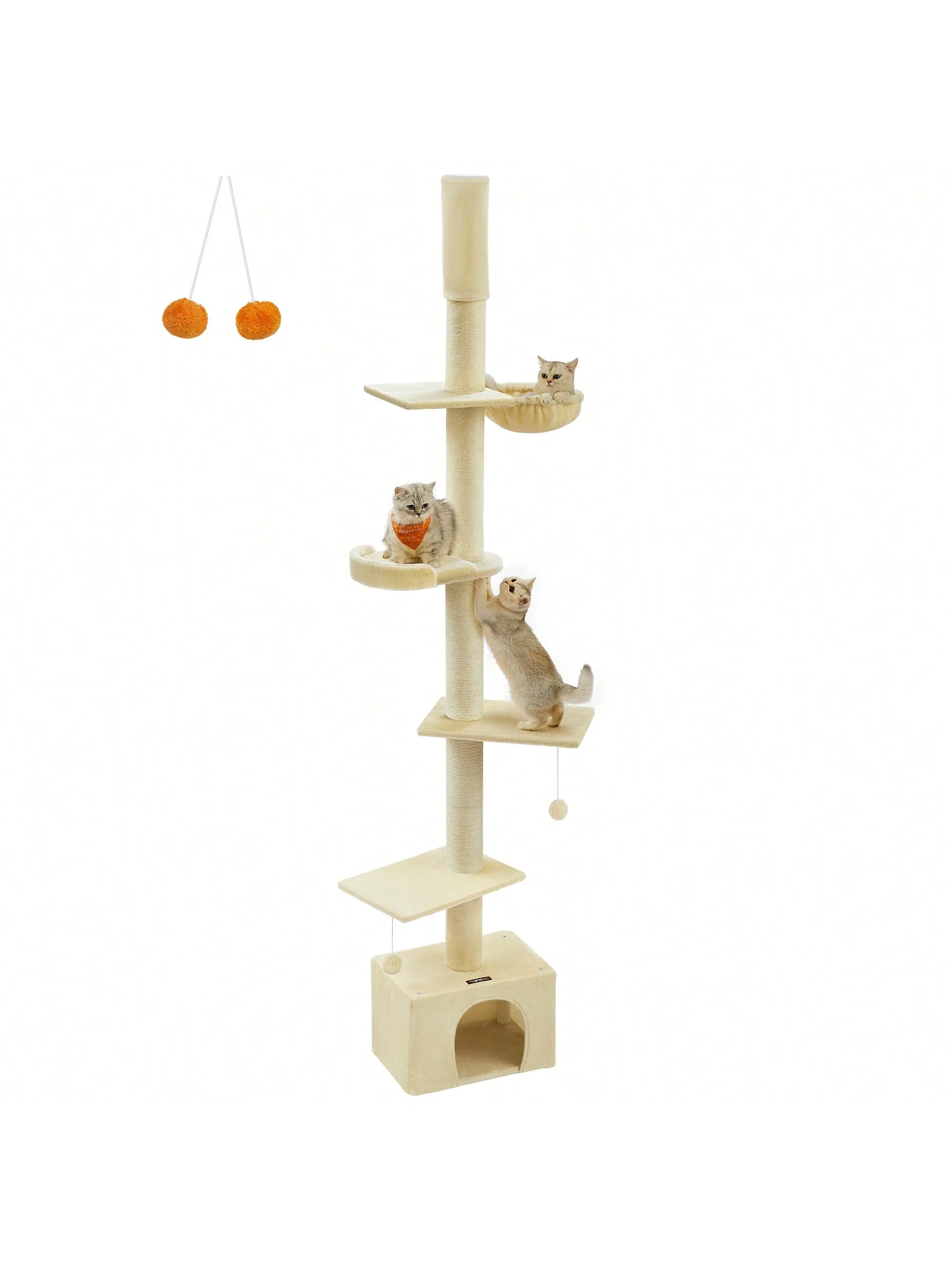 

Feandrea Floor To Ceiling Cat Tree, 91-115 Inches Height Adjustable Cat Climbing Tower, Tall Multi-Level Cat Pole For Indoor