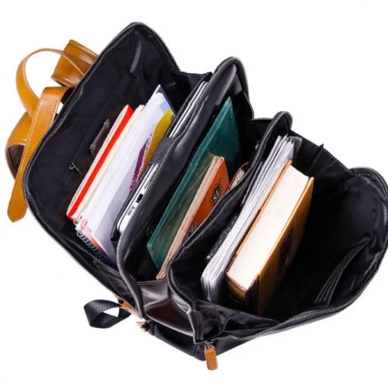Genuine Leather Business Casual Travel Laptop Backpack Student  Dual Shoulder Bag Vintage Artistic Style Soft Handle Bag