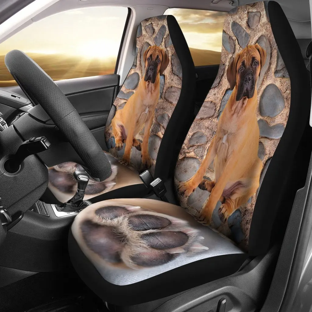 Bullmastiff Dog With Paw Print Car Seat Covers Set 2 Pc, Car Accessories Seat Cover