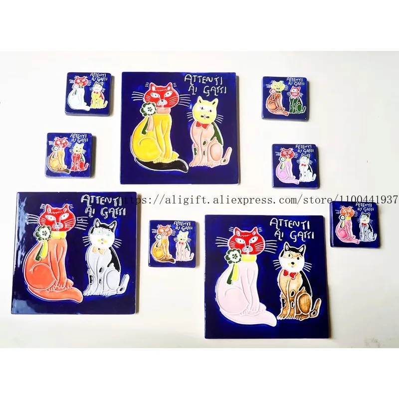 رسمت باليد الإيطالية الإبداعية زوجين القط الزخرفية الجدار قلادة السيراميك الجدار الديكور هدية لوحة #3