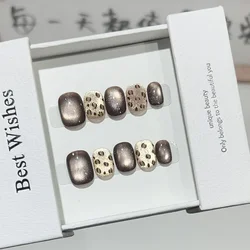 10Pcs Short Handmade Press on Nails Cat Eye Fake Nails Wearable Stick-on Nails False Nail Uñas Postizas Накладные Ногти 네일팁