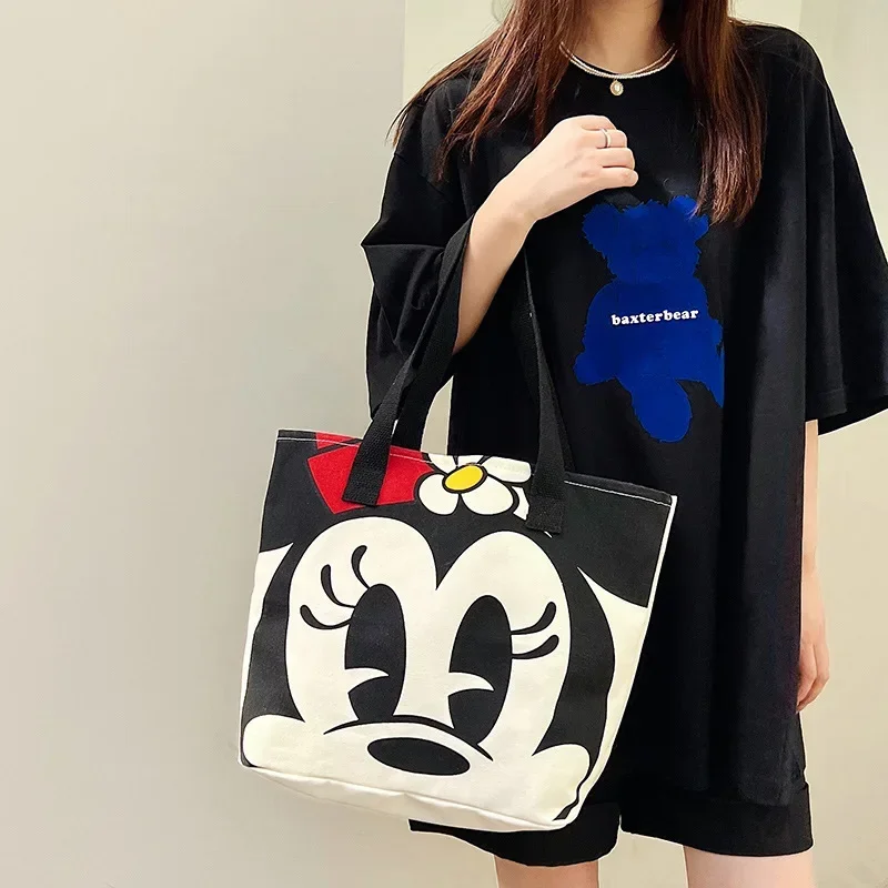 Disney 2024 New Cartoon Mickey Minnie Ladies Handbag Student Fashion Canvas Shoulder Bag Donald Duck Large Capacity Shopping Bag