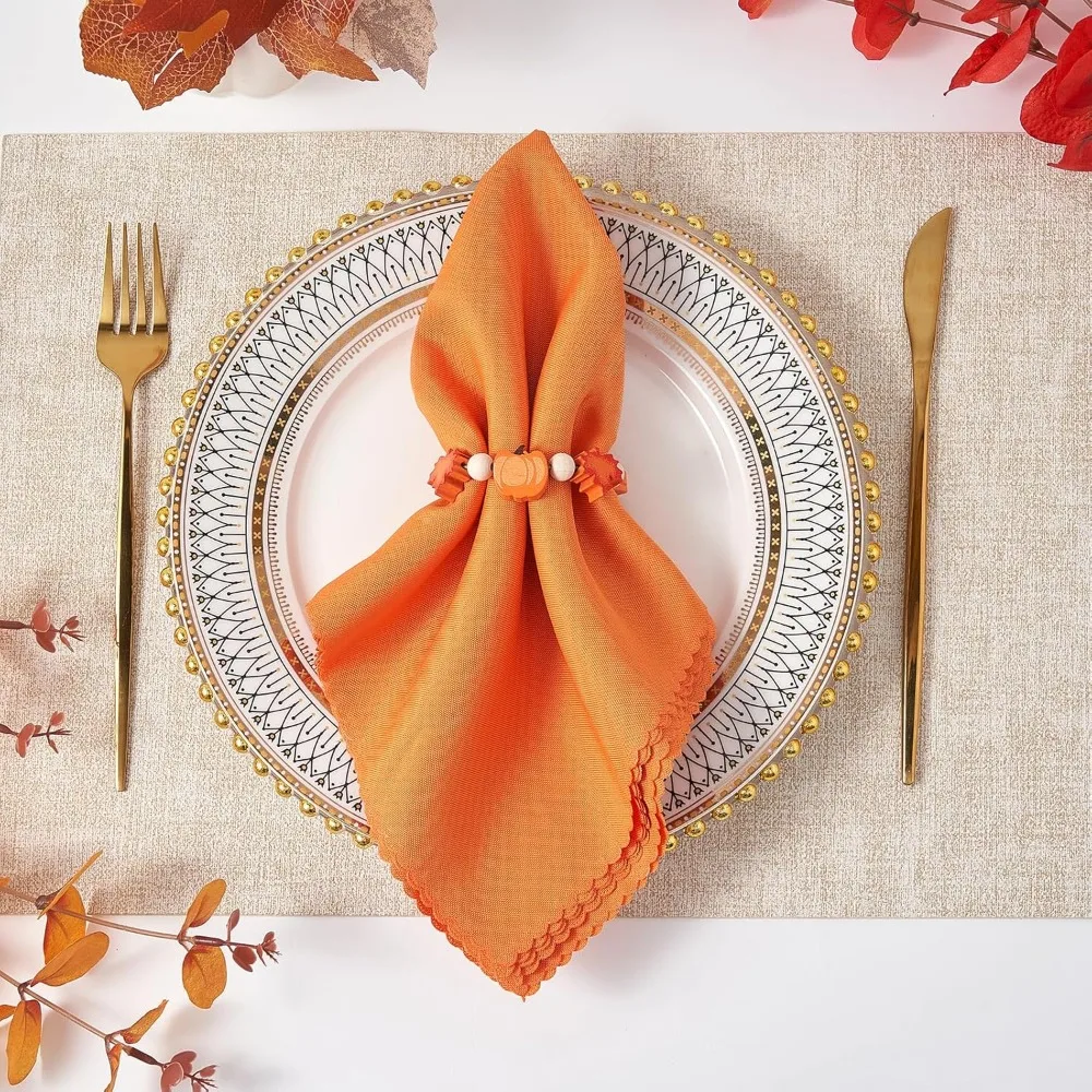 Fall Thanksgiving Napkin Rings Set of 12, Pumpkin Maple Leaf Wooden Bead Napkin Rings for Fall Thanksgiving Decorations,