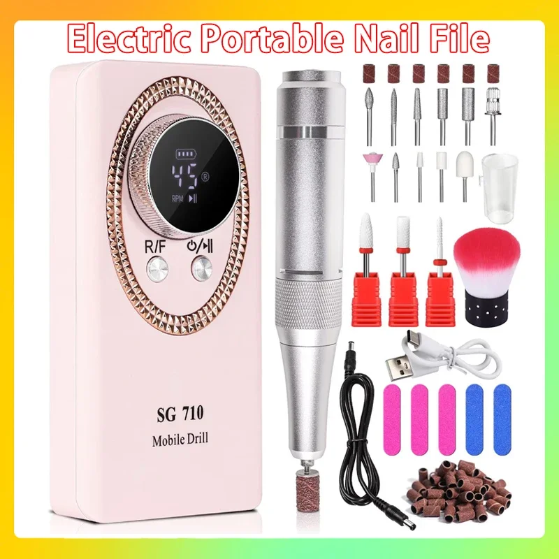 

Электрическая пилочка для ногтей, дрели для акрила, 45000 об/мин, дрель для ногтей, перезаряжаемый маникюрный резак с ЖК-дисплеем, портативный