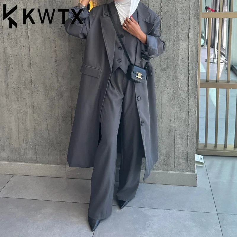 

KWTX Women's SS25 Casual 3 Piece Set Pure Color Single Breasted Blazer Vest Wide Leg Pants Elegant Minimalist Comfortable Summer