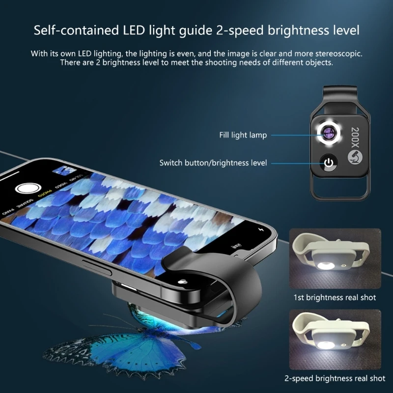 Kính Hiển Vi Điện Thoại Với Ống Kính CPL/Đèn LED, Kính Hiển Vi Bỏ Túi 200X Camera Đính Kèm Kẹp Đa Năng Cho Điện Thoại Động