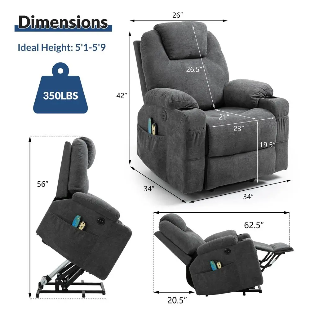 

Lift Recliner Chair for Elderly, Heavy Duty Lift Chair with Heat and Massage, Soft Fabric Recliner Chair with 2 Remote Controls