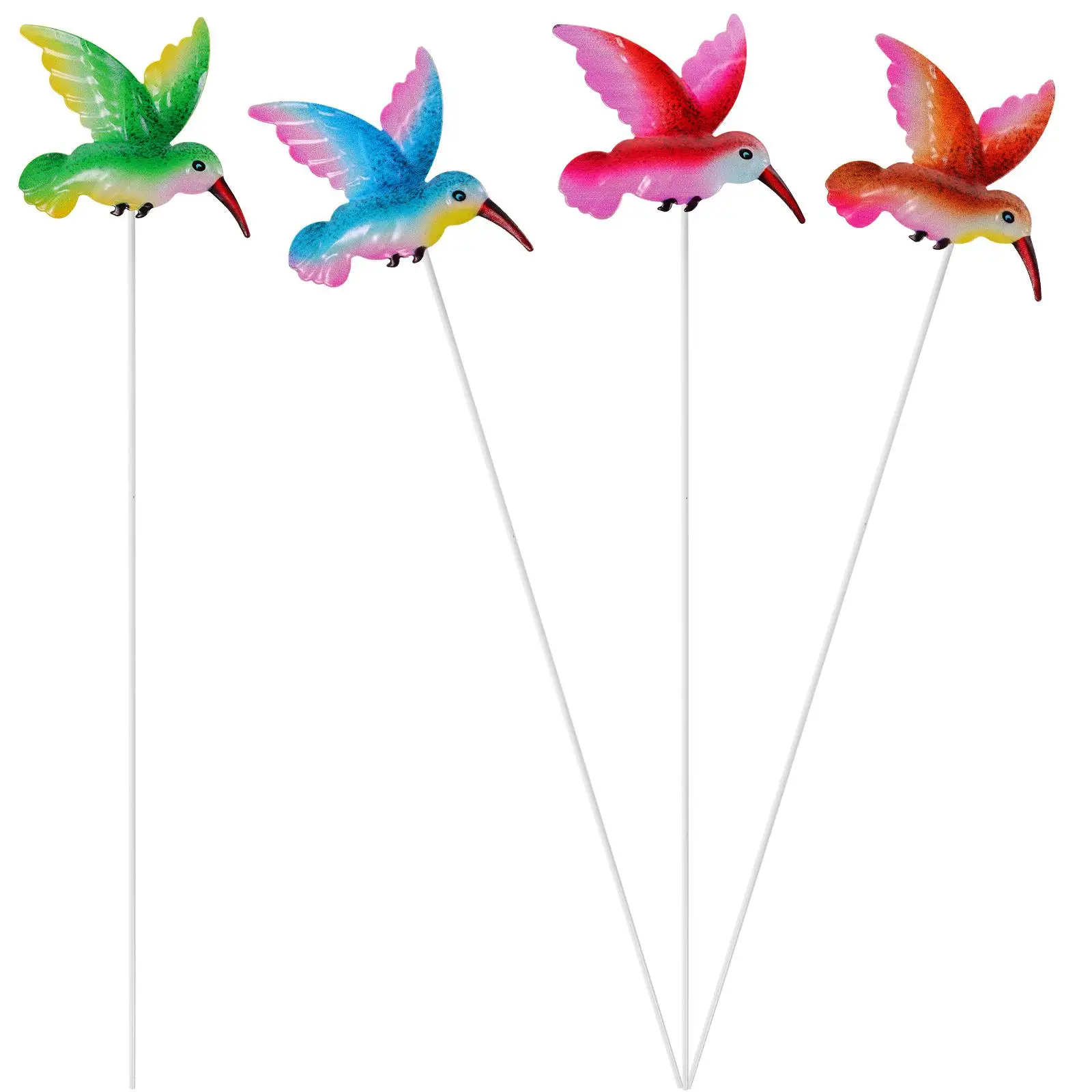 

4 Pcs Metal Garden Ornaments Metal Decor Yard Craft Long Hummingbird Stakes For Yard Lasting Gifts Reflective Lawn Decor