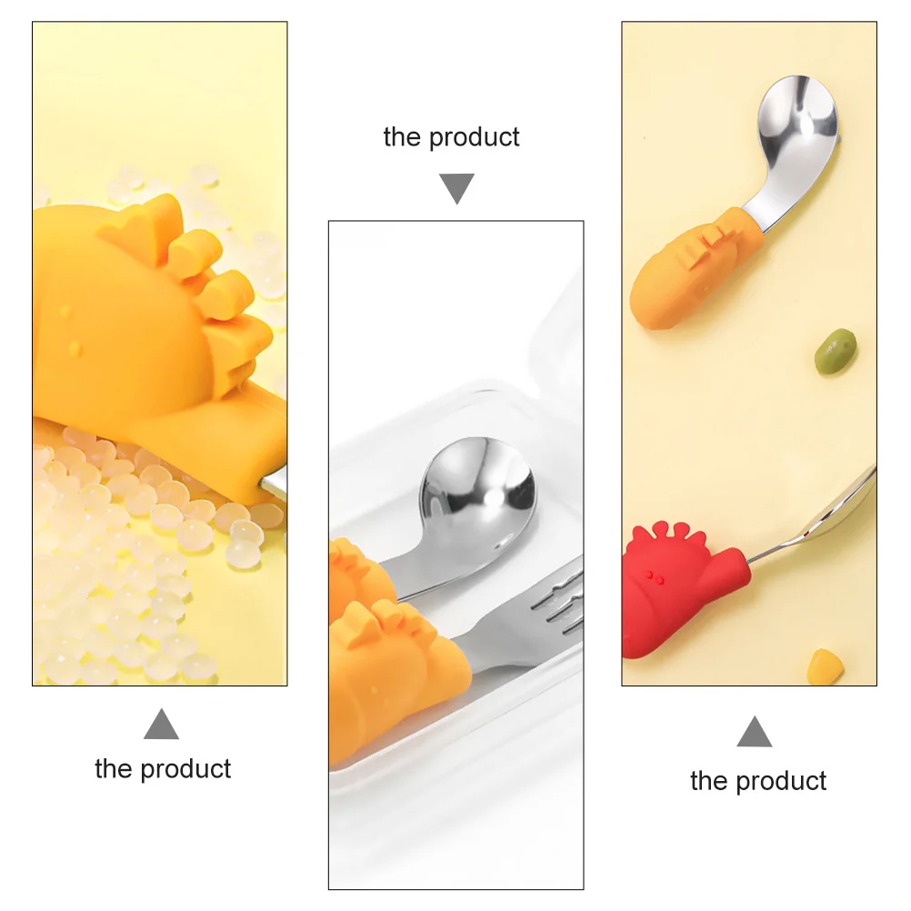 

1Set Lovely Baby Spoons Forks Safe Sturdy Antirust Creative Design Daily Use Gift Container Baby Spoons Fork