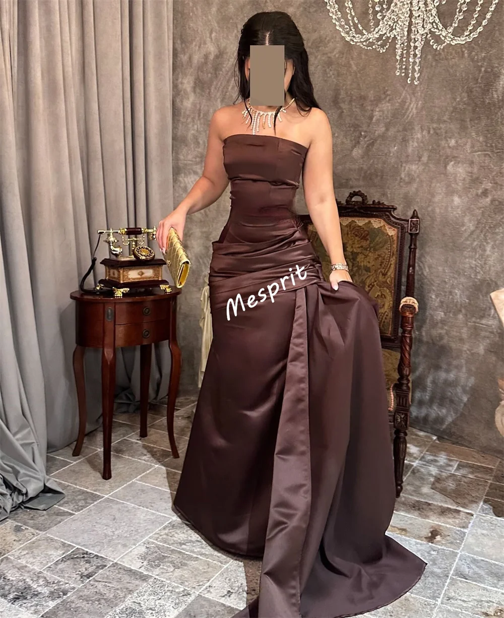 Customized Charmeuse Pleat Strapless Trumpet Long Dresses Bespoke Occasion Simple Homecoming Elegant Party Wedding Evening Gown