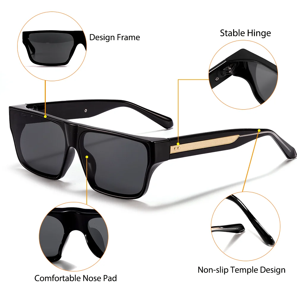 CATERSIDE Men Fashionable Sunglasses Thick Square Frames Personalized Design Outdoors Travel Versatile Essential Glasses UV400 image 4